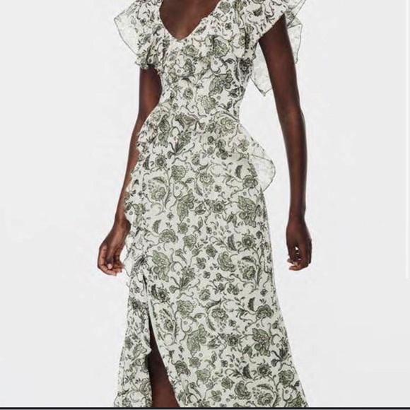 Zara Dresses & Skirts - Zara green floral ruffle maxi dress size L